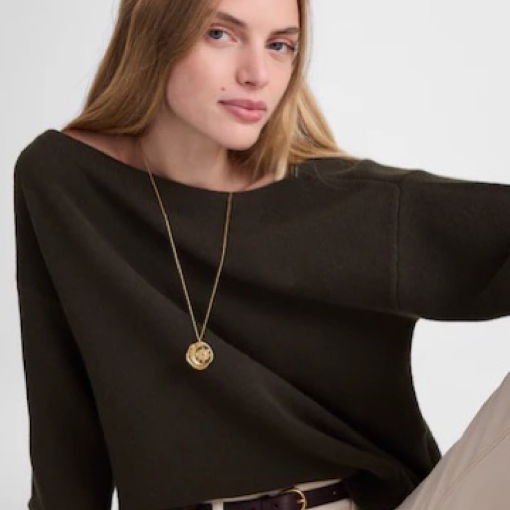 Madewell Wide-Cuff Boatneck Sweater Merino Wool Olive Green L NEW Cozy Fall